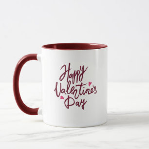 Taza feliz día de San Valentín blanca y rosa