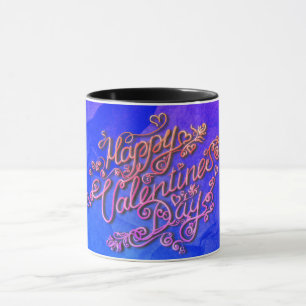 Taza Feliz Día de San Valentín con letras azules
