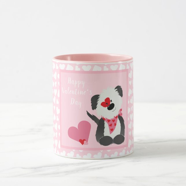 Taza Feliz Día de San Valentín Corazones de cachorro ro (Centro)