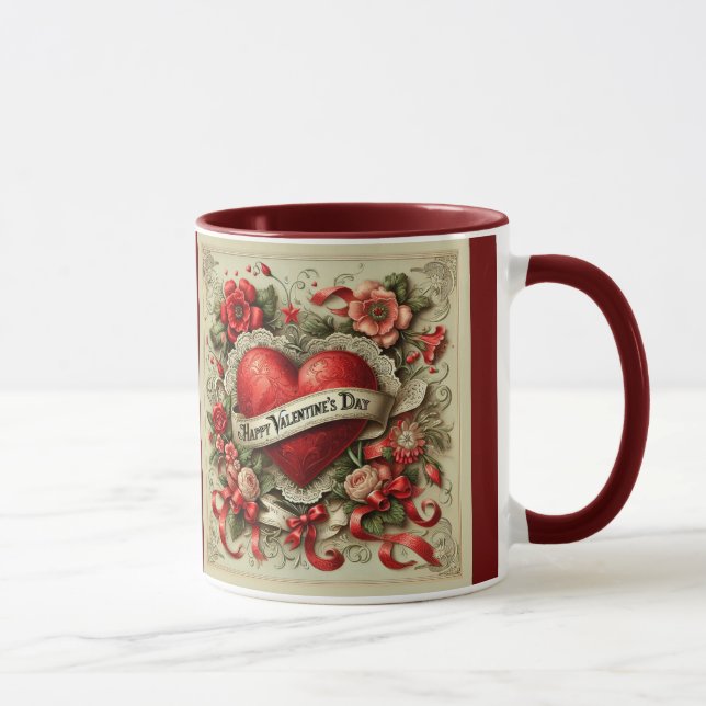 Taza Feliz Día de San Valentín, diseño decorativo, (Derecha)