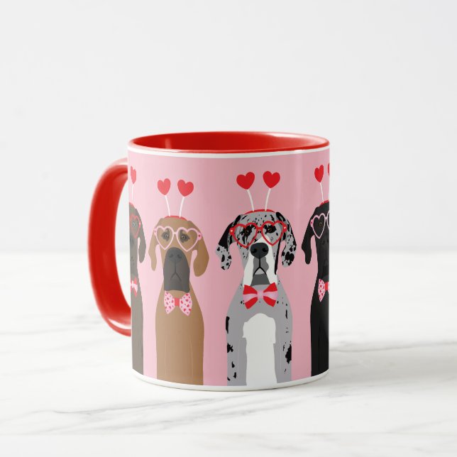 Taza Feliz Día de San Valentín grandes perros daneses (Anverso izquierdo)