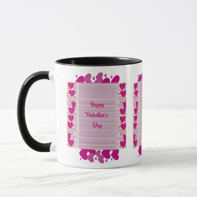 Taza Feliz Día de San Valentín Morado Corazones 3 Perso (Izquierda)