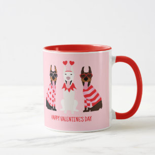 Taza Feliz Día de San Valentín Perros Dobermann
