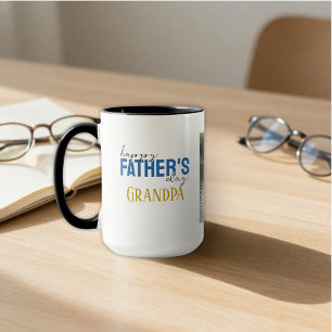 Taza Feliz Día del Padre Abuelo Te Amamos Foto Azul