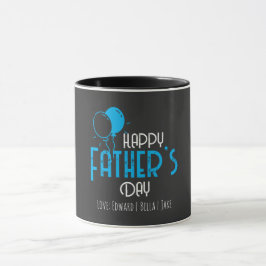 Taza Feliz Día del Padre con globos azules y nombres