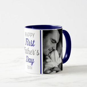 Taza Feliz Día del Primer Padre 2 foto azul y blanco