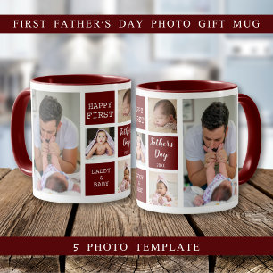 Taza Feliz Día del Primer Padre 5 Collage de fotos marr