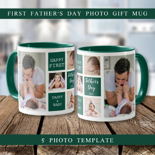Taza Feliz Día del Primer Padre 5 Collage de fotos Verd