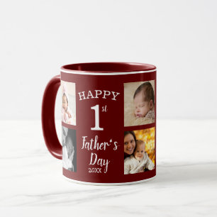 Taza Feliz Día del Primer Padre 8 Collage de fotos marr