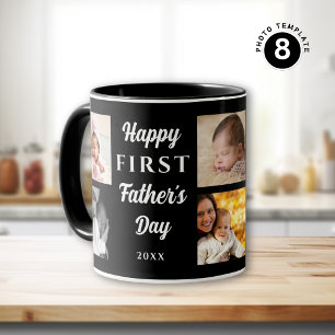 Taza Feliz Día del Primer Padre Collage de fotos Negro 