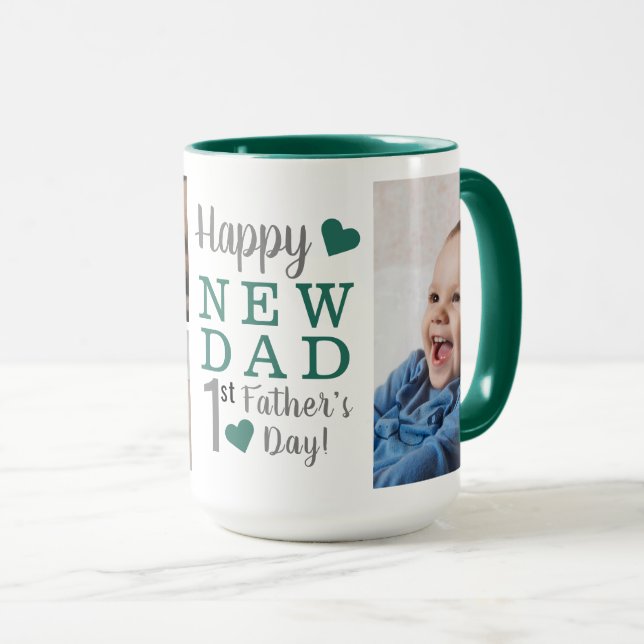 Taza Feliz Día del Primer Padre Nuevo Papá 5 Foto Verde (Anverso derecho)