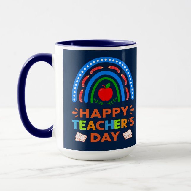 Taza Feliz Día del Profesor: Arcoiris y café Apple (Izquierda)