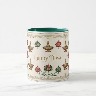 Taza Feliz Diwali Deepak Motivos de Loto Herencia India