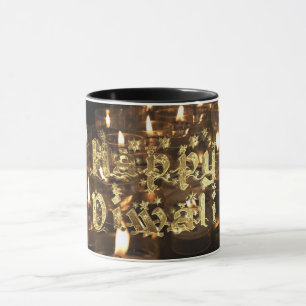 Taza Feliz Diwali Gold Stars Typography Candlelight