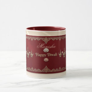 Taza Feliz Diwali Motivos Deepak Patrimonio Indio Grana