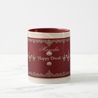 Taza Feliz Diwali Motivos Deepak Patrimonio Indio Grana
