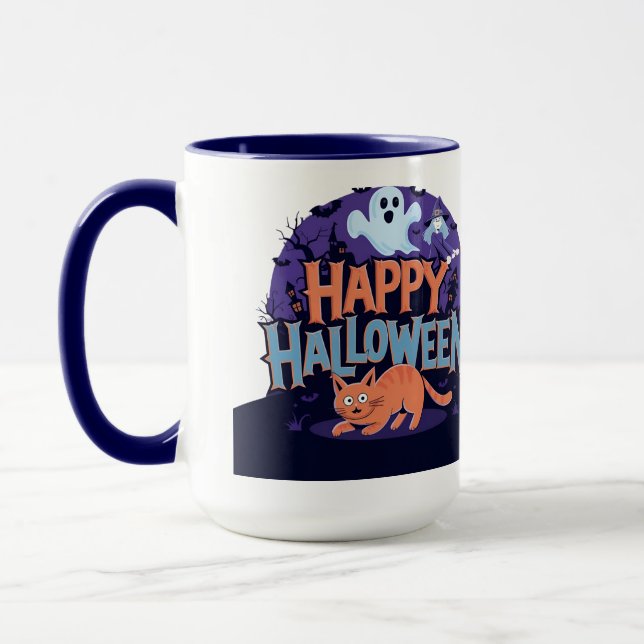 Taza Feliz Fantasma de Halloween y Gato Mug (Izquierda)