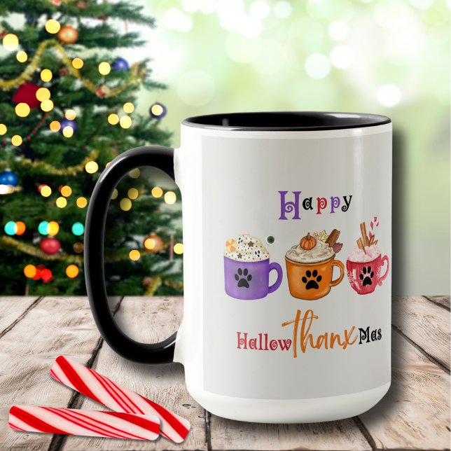 Taza Feliz feriado de Hallowthannavidad (Happy HallowThanxMas! Perfect for Halloween, Thanksgiving, and the Christmas season!)
