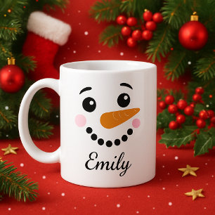 Taza Feliz feriado del nombre personalizado de Snowman 
