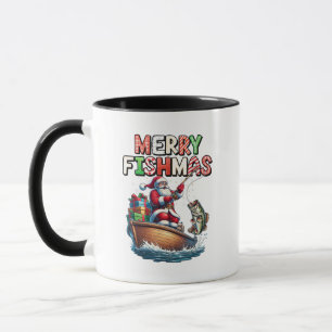 Taza Feliz Fishmas Santa Amantes de la Pesca Divertido