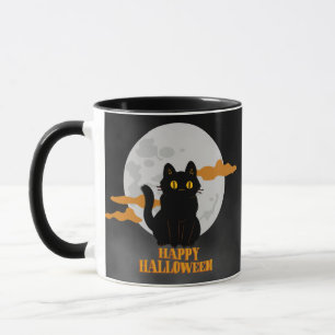 Taza Feliz gato de Halloween con luna llena