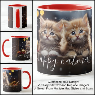 Taza Feliz Gatonavidad Gato Hermoso Texto de plantilla 