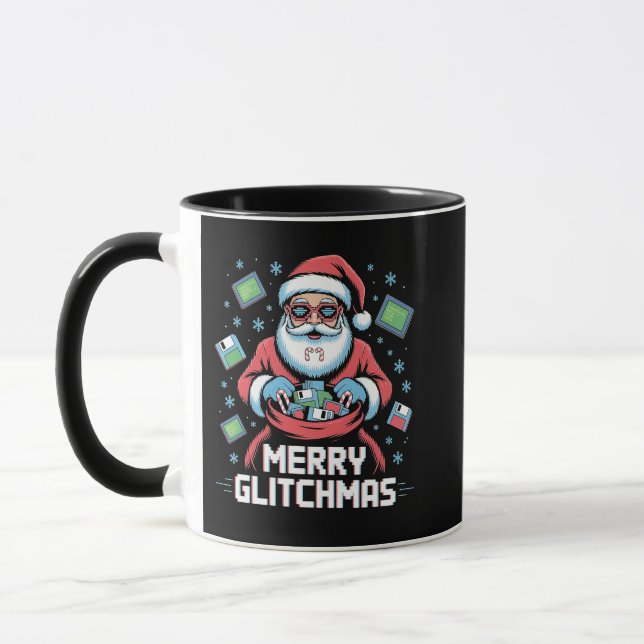 Taza Feliz Glitchmas Código Programador Santa Navidad (Izquierda)