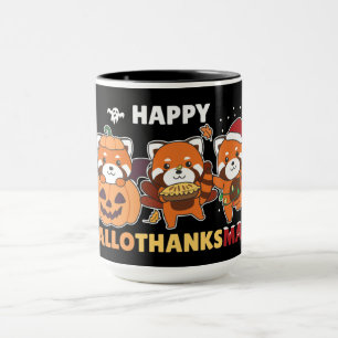 Taza Feliz Hallothanksmas Pandas Navidades Panda Rojo