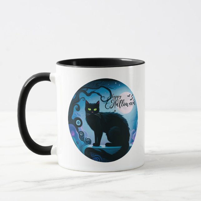 Taza Feliz Halloween Black Cat Full Moon Halloween Mug (Izquierda)