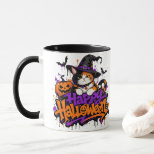 Taza Feliz Halloween Bruja Gato Calico
