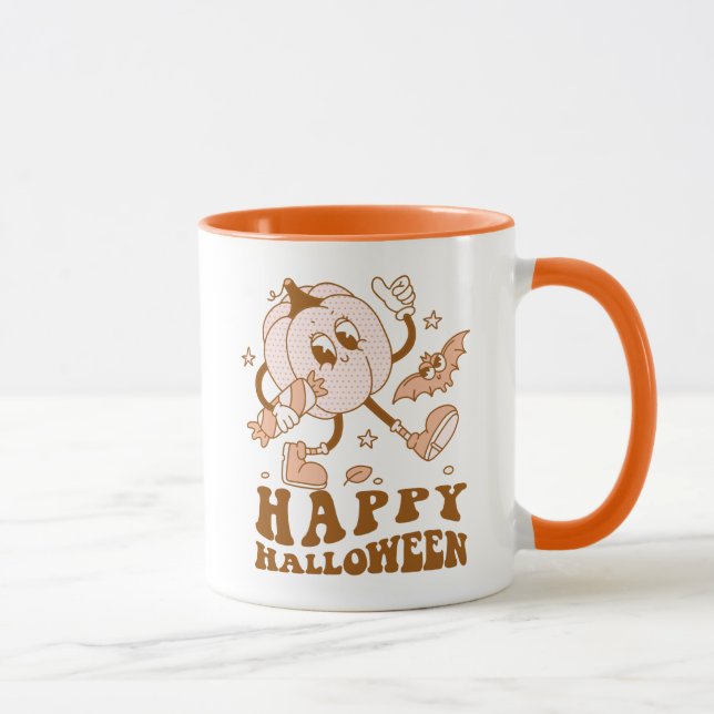 Taza Feliz Halloween| Calabaza de punto de Polka retro (Derecha)