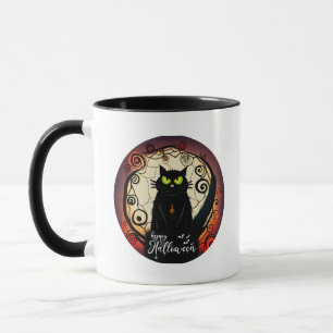 Taza Feliz Halloween Cubre Gato Negro Mug Halloween