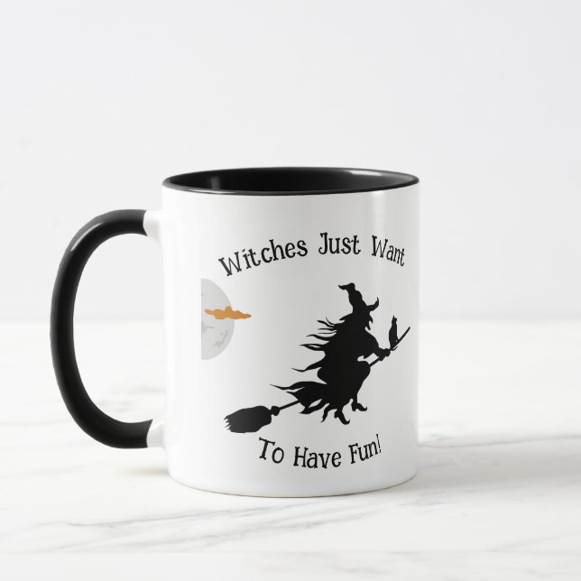 Taza Feliz Halloween Divertidos diciendo 'Wites Brooms  (Izquierda)