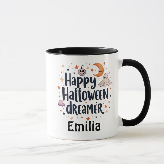Taza Feliz Halloween Dreamer Nombre personalizado Coffe (Derecha)