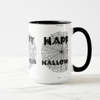 Taza Feliz Halloween en Spider Web Text Mug