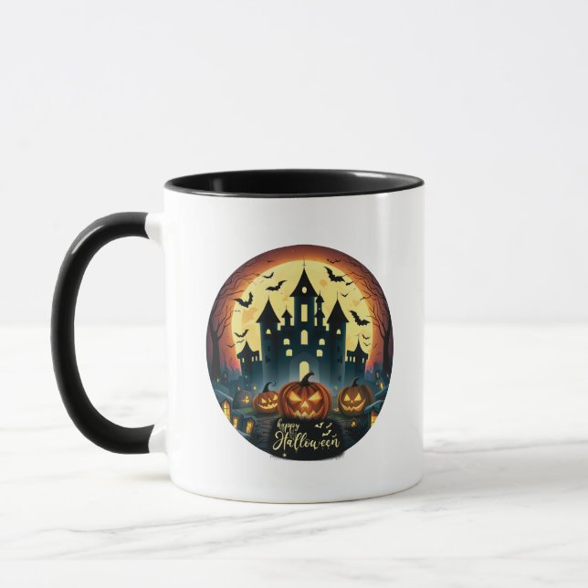 Taza Feliz Halloween Hauned House Halloween Mug (Izquierda)