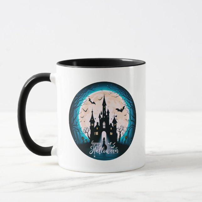 Taza Feliz Halloween Hauned House Halloween Mug (Izquierda)