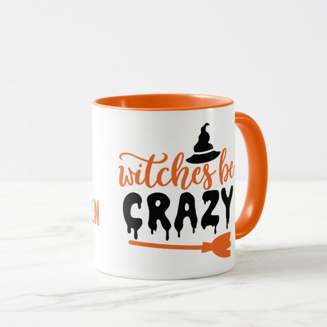 Taza Feliz Halloween, las brujas son locas, negras y Na (Anverso derecho)