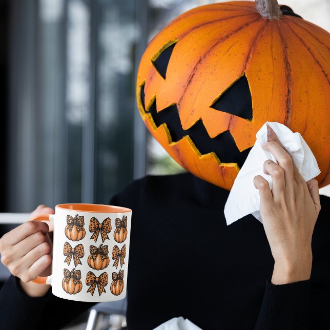 Taza Feliz Halloween Leopart Bow Pumpkin Coquette (Happy Halloween Leopart Bow Pumpkin Coquette Mug)