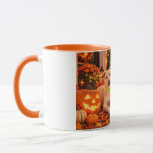 Taza Feliz Halloween personalizado para perro y hojas d