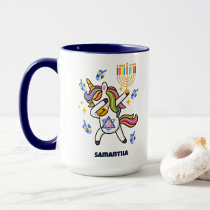 Taza Feliz Hanukkah, gracioso unicornio