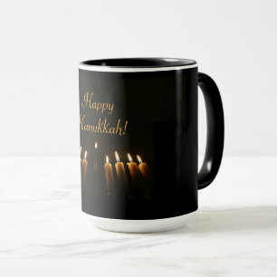 Taza Feliz Hanukkah Menorah Candles Elegante