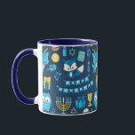 Taza Feliz Hanukkah Menorah Sufganiyot Cute Owl Blue<br><div class="desc">Sip en estilo este Hanukkah con nuestro Feliz Hanukkah azul mug con Dreidel, Menorah, Sufganiyot, lindo búho, regalo, Estrella de David, velas y Corte Fox. Cada sorbo de esta taza es un sorbo de alegría navideña, con una alegre mezcla de símbolos Hanukkah y adorables animales bebés. Ya sea que estés...</div>