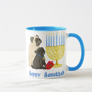 Taza Feliz Hanukkah Pugs y Menorah Mugs