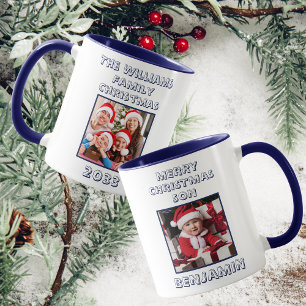 Taza Feliz hijo de navidad foto marina azul y blanco