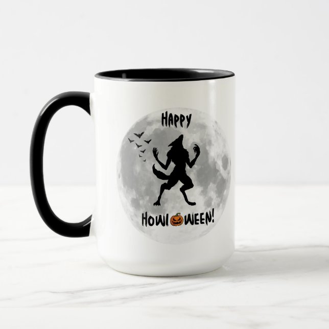 Taza Feliz Howl-o-ween Funny Werewolf Coffee Mug (Izquierda)