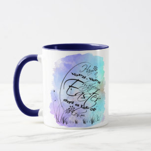 Taza Feliz Ilustracion de caligrafía púrpura azul de Pa