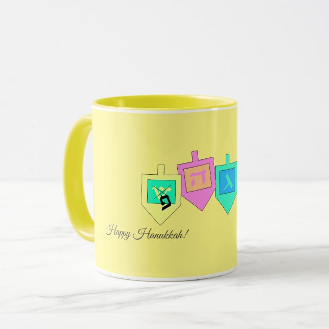 Taza Feliz Janucá Inglés Hebreo (Anverso izquierdo)