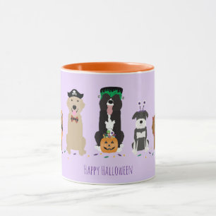 Taza Feliz morado de perros de Halloween