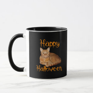 Taza Feliz Naranja de Halloween sin miedo Tabby Cat